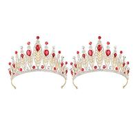 Hairpin 2pcs Rhinestone for Women Crowns Bride Hair Headdress Headwear Accessories Woman Tiara Red and Baroque Lady Headband Crystal Queen Tiaras Alloy Girl K, Vintage Girls Wedding, One Size,