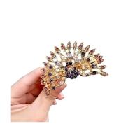 Hairpin for women on the back of the head, peacock rhinestone spring clip, horizontal clip, hair clip, high-end head accessories, ponytail clip, mother clip, fan-shaped clip(Purple)