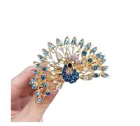 Hairpin for women on the back of the head, peacock rhinestone spring clip, horizontal clip, hair clip, high-end head accessories, ponytail clip, mother clip, fan-shaped clip(Blue)