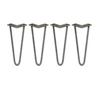 Monster Shop SKISKI LEGS 4 x Hairpin Legs/Hair Pin Legs Set Furniture Desk Bench Chair Table 12" 2 Prong 12mm Raw Steel & Protector Feet…
