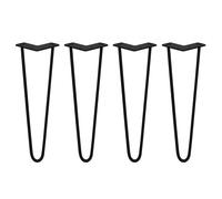 SkiSki Hairpin Table Legs 16” 41cm Pack of 4 Black Heavy Duty 10mm Thick Steel 2 Prong 300kg Load Capacity DIY Furniture Glide Discs Floor Protectors & Screws Included