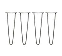 SKISKI LEGS 4 x Hairpin Legs/Hair Pin Legs Set Furniture Desk Bench Chair Table 16" 2 Prong 10mm Raw Steel & Protector Feet…