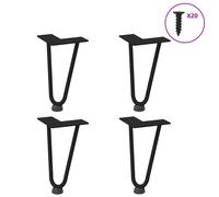 Hairpin Table Legs 20cm Black Solid Powder-Coated Steel 4pcs with Levelers 12mm