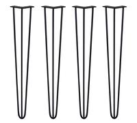 SkiSki Hairpin Table Legs 28” 71cm Pack of 4 Black Heavy Duty 10mm Thick Steel 3 Prong 300kg Load Capacity DIY Furniture Glide Discs Floor Protectors & Screws Included