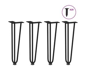 Hairpin Table Legs Black 42cm Solid Powder-Coated Steel 4pc Set Adjustable Feet