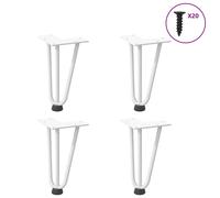 Hairpin Table Legs White 20cm Solid Powder-Coated Steel with Levelers 4pcs set.