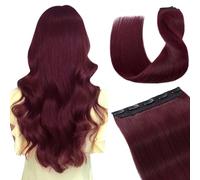 Hairro Clip in Hair Extensions Real Human Hair, 14 Inch Clip in Thin Remy Hairpieces Burgundy Short Straight Standard Weft One Piece 5 Clips 45g for Women,#99J Wine Red