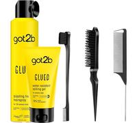 Hairspray and Styling Gel with 3 Pcs Slick Back Hair Brush Set Bundle - Glued Hairspray, Glued Water Resistant Spiking Gel, 3 Pcs Slick Back Hair Brush Set - Strong Hold Hair Spray & Styling Gel for E