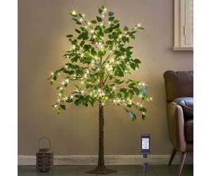Hairui Artificial Ficus Silk Tree Lights 4FT 140LED Fairy Lights, Faux Plant Tree with Lights for Home Room Spring Summer Decoration Inside