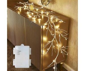Hairui LED White Birch Garland Lights 6FT 48L Battery Operated with Timer Waterproof for Christmas Indoor Outdoor Home Decoration