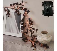 Hairui Lighted Black Eucalyptus Garland with Timer 48 LED Orange and Warm White Fairy Lights,Halloween Garland with Lights 6FT Battery Operated with 10 Functions for Fireplace Halloween Decoration
