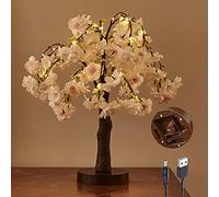 Hairui Lighted Cherry Blossom Tree Battery Operated 18IN 40 Warm White LED Artifical Bonsai Tree with Timer USB Plug for Wedding Party Spring Christmas Home Decoration