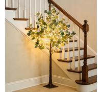 Hairui Lighted Eucalyptus Tree Plug in 4FT 160 Warm White LED Artificial Greenery Tree with Lights for Wedding Halloween Christmas Holiday Home Party Decoration