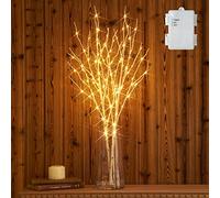 Hairui Twig Birch Branch with Fairy Lights 32in 100 LED Battery Operated Lighted White Willow Branch for Christmas Home Party Decoration Indoor Outdoor Use 2 Pack (Vase Excluded)