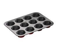 Hairy Bikers Bakeware, 12 Cup Muffin Tray, Non Stick, Dishwasher Safe, Red