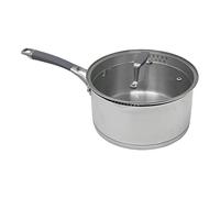 Hairy Bikers CKW2071 Stainless Saucepan, Extended Cast Steel Handle with Grey Silicon Insert, Secure Glass Lid, Fast and Even Heat Conduction, Induction Hob Suitable, Stainless Steel, 18cm Sauce Pan