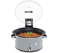Hairy Bikers SDA1619 Hinged Slow Cooker Stick Coating, Dishwasher Safe Tempered Glass Lid and Removable Cooking Pot, with Non Skid Feet and Temperature Dial-(3.5L), Grey