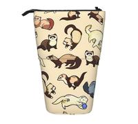 Hairy Ferret Cute Standing Pencil Holder,Telescopic Pouch Pop Up Bag,Stationery Box for Students,Girls,Boys