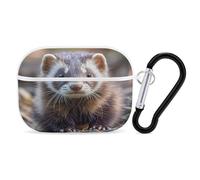 Hairy Ferret Earbuds Organizer Shockproof Protective Airpods Pro Cover with Carabiner Clip Anti Fall Carrying Earphone Case Cover for Airpods Pro 2nd Generation White