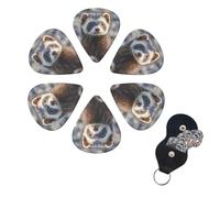 Hairy Ferret Guitar Picks 6 Pack, 0.96mm Thickness Celluloid Bass Pick with Leather Guitar Pick Holder Keychain Abstract Art Pics Plectrum for Acoustic Electric Guitar, Ukulele, Bass