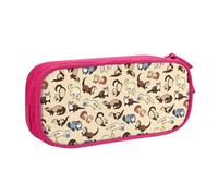 Hairy Ferret Large Capacity Double Layer Pencil Case,Customizable Full Print Polyester Fabric Organizer-School, Office, Travel Makeup Pouch