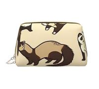 Hairy Ferret Leather Hand-Held Zipper Makeup Bag Cute Make Up Case Large Wide-Open Pouch Pen Case