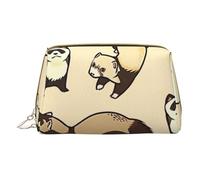 Hairy Ferret Leather Hand-Held Zipper Makeup Bag Storage Bag for Miscellaneous Items Pen Case