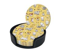 Hairy Ferret Print 6-Pack Round Leather Coasterspremium Pu Leather Drink Coasters With Storage Box, Easy To Clean, Heat Stain Resistant For Home, Office, And Kitchen Use