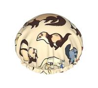 Hairy Ferret Print Bath Hair Cap Double Layer Shower Cap For Women And Men Reusable Lightweight Soft