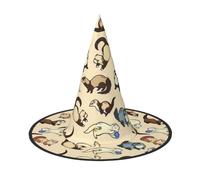 Hairy Ferret Print Halloween Witch Hat For Men And Women Halloween Hat Cosplay Party Decorations, Black, 3 PCS