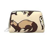 Hairy Ferret Print Leather Cosmetic Pouch, Leather Makeup Bag for Purse with Top Zip Closure Stylish Toiletry Bag