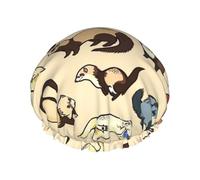 Hairy Ferret Print Shower Cap - Reusable Bath Hair Cap, Double Layer, Adjustable Elastic Strap, Durable Travel Essential