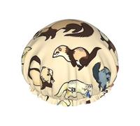 Hairy Ferret Print Various Activities Shower Cap Reusable Soft And Lightweight Bath Hair Cap Long Hair