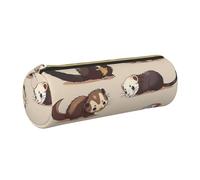 Hairy Ferret Printed Leather Pencil Case Cute Stationery Organizer Round Makeup Bag Pen Pouch, Gold Zipper