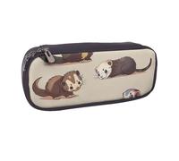Hairy Ferret Printed Pu Leather Pencil Case Box Flip Pen Bag and Makeup Cosmetic Holder for Girls Boys School Students