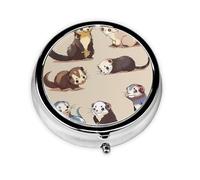 Hairy Ferret Printed Round Pill Organizer with 3 Compartments, Portable Mini Pill Box Pill Case for Medicine, Vitamin, Fish Oil, Supplements