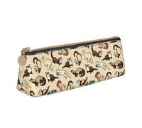 Hairy Ferret Printing Triangular Leather Pencil Case with Zipper Pen Pouchfor Boys Girls Pupil for Work and School