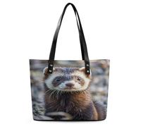 Hairy Ferret Tote Bag Large Soft Leather Purse with Zipper Lightweight Ladies Shoulder Handbag