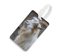 Hairy Goat Photos Luggage Tag Cute Unique Travel Bag Tag Personalized Luggage Tag ID Label Address Card and Durable Round Ring Travels Gift Airport Essentials White-Style