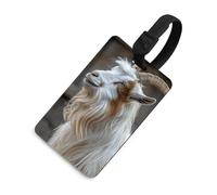 Hairy Goat Photos Luggage Tag Cute Unique Travel Bag Tag Personalized Luggage Tag ID Label Address Card and Durable Round Ring Travels Gift Airport Essentials Black-Style
