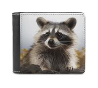 Hairy Raccoon Bifold Wallet for Women Men Soft PU Leather Wallet Slim Fron