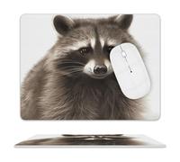 Hairy Raccoon Mouse Pad Rectangle Premium-Textured Waterproof Leather Computer Mousepad, Stitched Edges Gaming Mouse Mat for Laptop, Home Office Decor Desk Accessories