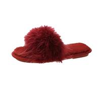 Hairy Slippers Female Outside Wear Fashion 2024 New Shoes Flat Bottom Korean Version of The Toe A Word Slippers Trendy Slides for Women 2017 (Red, 6.5)