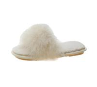 Hairy Slippers Female Outside Wear Fashion 2024 New Shoes Flat Bottom Korean Version of The Toe A Word Slippers Trendy Slides for Women 2017 (White, 4.5)