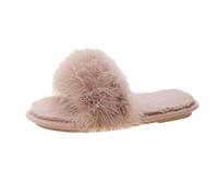 Hairy Slippers Female Outside Wear Fashion 2024 New Shoes Flat Bottom Korean Version of The Toe A Word Slippers Trendy Slides for Women 2017 (Khaki, 6.5)