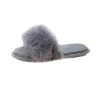 Hairy Slippers Female Outside Wear Fashion 2025 New Shoes Flat Bottom Korean Version of The Toe A Word Slippers Slip-On Slider Grey