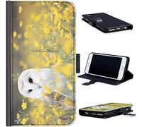 Hairyworm Bird Phone Case Barn Owl With Yellow Flowers Leather Side Flip Wallet Phone Cover For Nokia Lumia 735