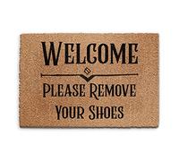 Hairyworm Emily in Paris Style Font Doormat (40cm x 60cm) Small, Welcome Please Remove Your Shoes Front Door Mat, Coconut Core Fibre Heavy Duty Mat, Rug, Indoor Natural Coir Mat, Regular