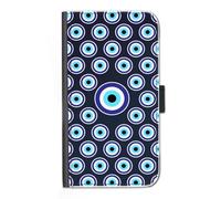 Hairyworm Evil Eye Phone Case For Samsung Galaxy A Phones, A16, A26, A36, A52, A52S, A54, A55, A56, Custom PU Leather Flip Cover, Blue Evil Eye Polka Dot Spot Phone Case