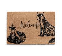 Hairyworm Flower Fox Doormat (40cm x 60cm) Small, Welcome Door Mat, Coconut Core Fibre Heavy Duty Mat, Rug, Indoor Natural Coir Mat, Regular